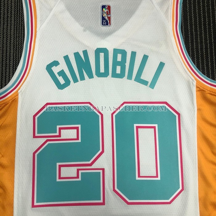 Maillot San Antonio Spurs Manu Ginobili NO 20 Ville 2021-22 Blanc